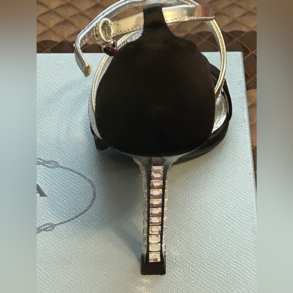 Prada Black Satin Heels with Crystal Embellished Heel size 37 - Picture 6 of 8